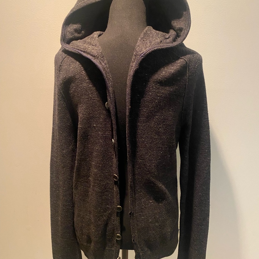Vince Black Hooded Cardigan Sweater